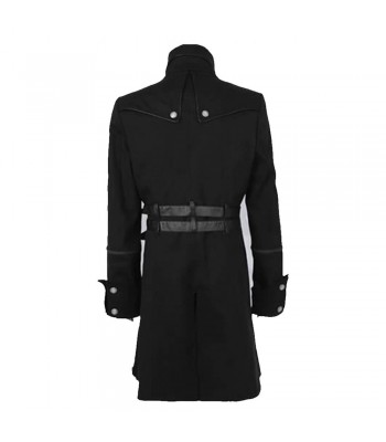 Men Black Double Breasted Coat Belted Buckle Coat Gothic Fashion Trench Coat